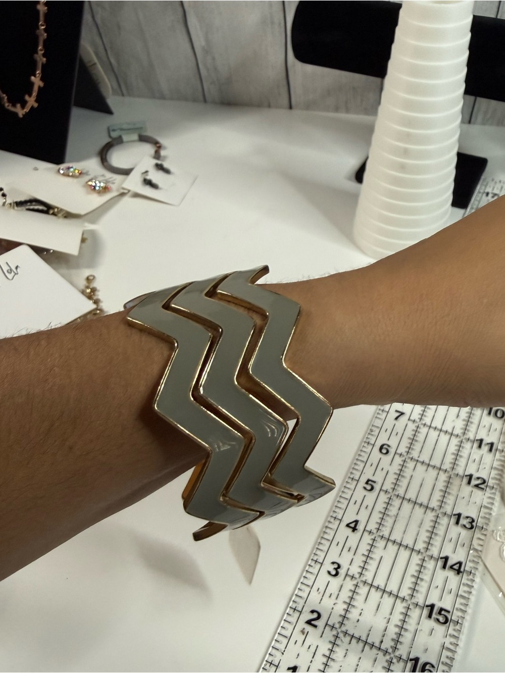 Nena Gold & grey Chevron Bangle Bracelet - Picture 4 of 4